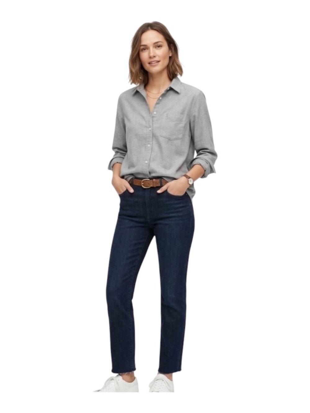 UNIQLO Womens Flannel Shirt Sz M Gray Button Front Minimalist Granola Capsule